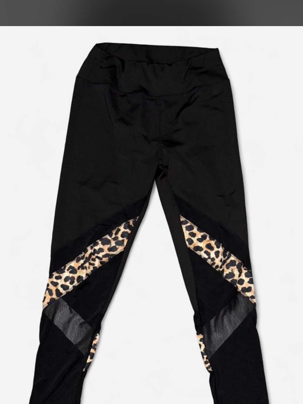 SHEIN Black Leggings with Leopard-Print Panels